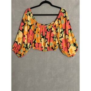 Billabong Crop Top Floral Puff Sleeve Women's Large